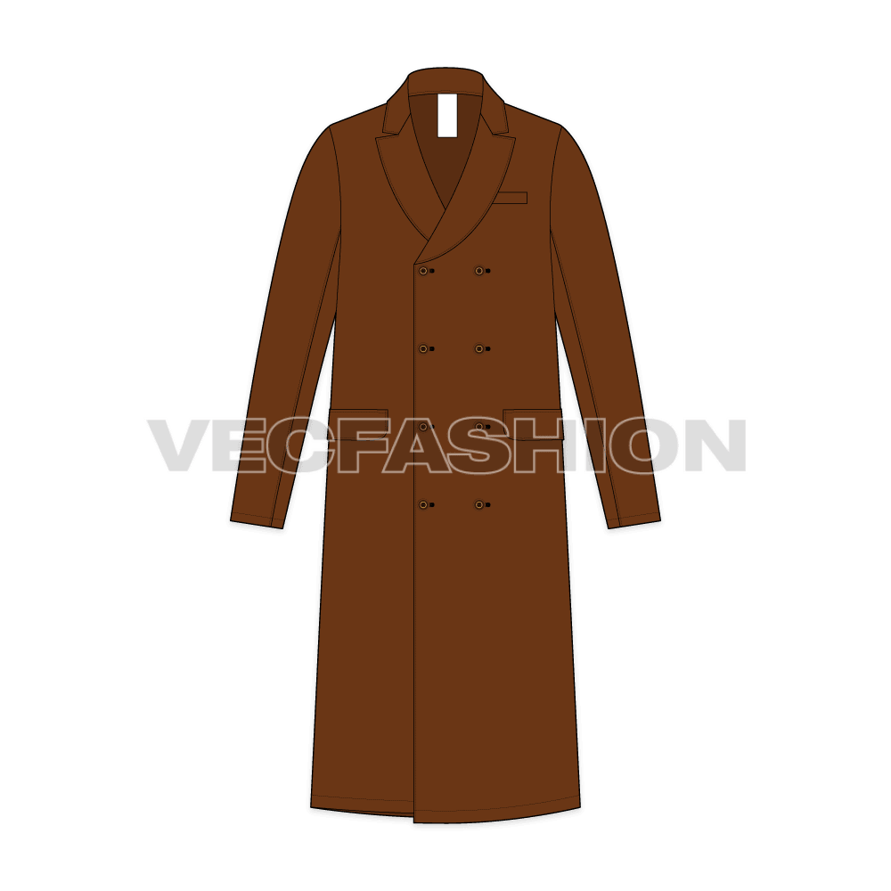 Mens British Warm Coat flat sketch, front view