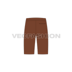 Mens brown bermuda shorts flat sketch, back view