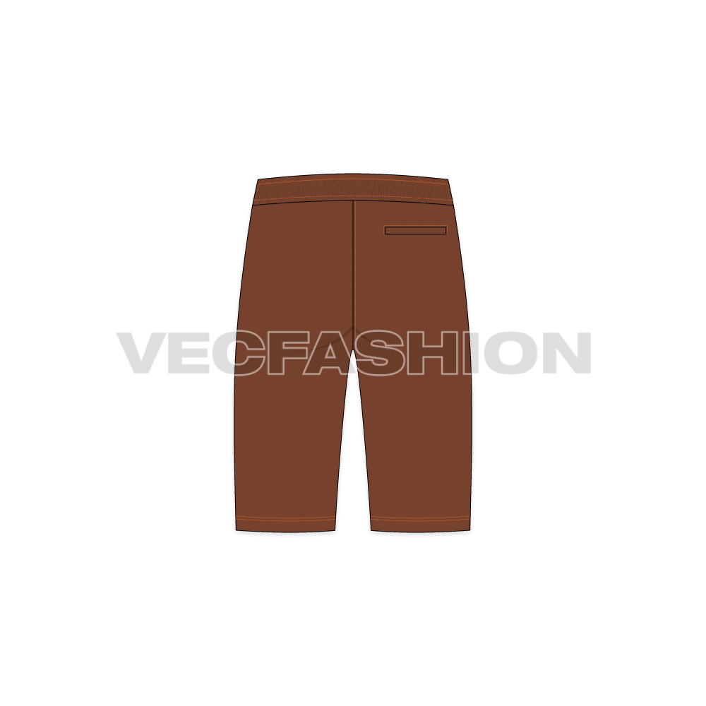 Mens brown bermuda shorts flat sketch, back view