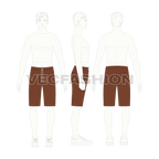 Mens brown bermuda shorts flat sketch, croqui sketch