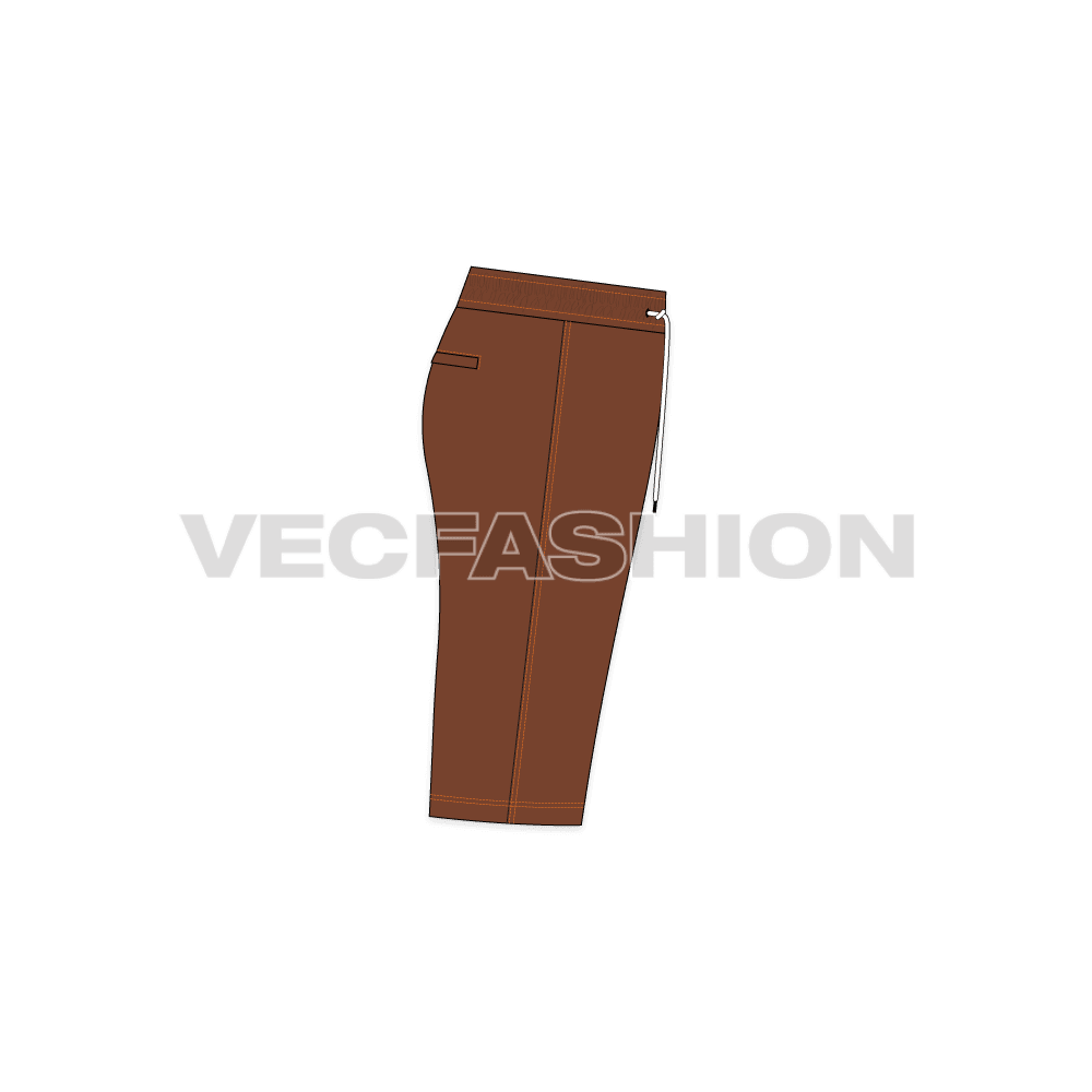 Mens brown bermuda shorts flat sketch, side view
