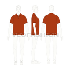 Mens burnt orange classic polo shirt flat sketch, croqui sketch