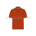 Mens burnt orange classic polo shirt flat sketch, front view