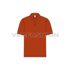 Mens burnt orange classic polo shirt flat sketch, front view