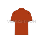 Mens burnt orange classic polo shirt flat sketch, back view