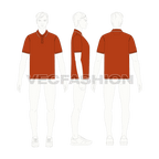 Mens burnt orange polo shirt flat sketch, croqui sketch