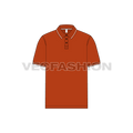 Mens burnt orange polo shirt flat sketch, front view