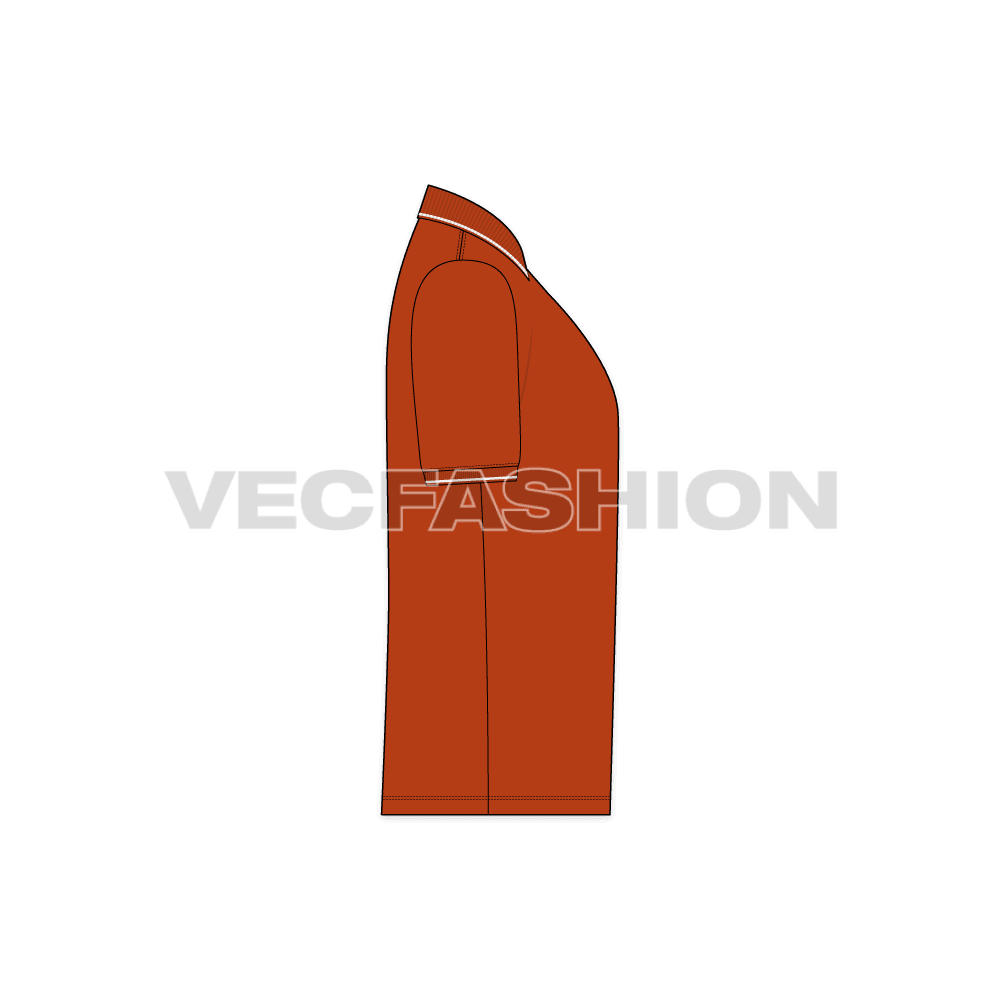 Mens burnt orange polo shirt flat sketch, side view