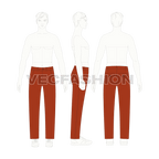 Mens burnt orange straight leg chinos flat sketch, croqui sketch