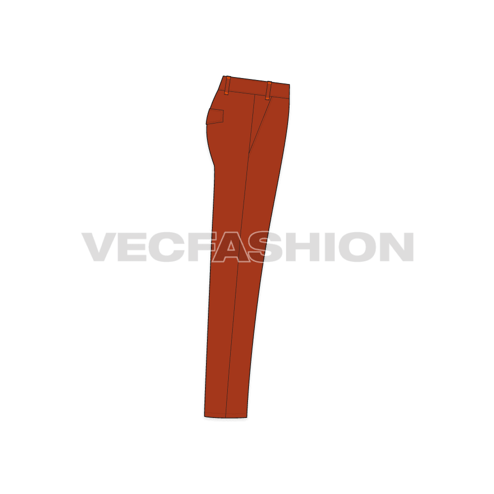 Mens burnt orange straight leg chinos flat sketch, side view