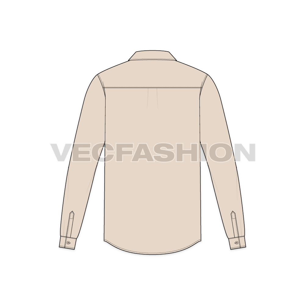 Mens button down dress shirt flat sketch, back view