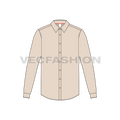 Mens button down dress shirt flat sketch, front view