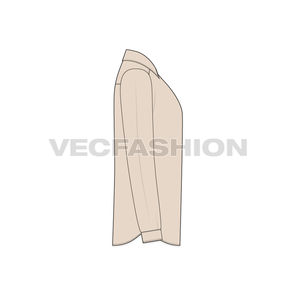 Mens button down dress shirt flat sketch, side view