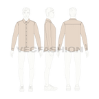 Mens button down dress shirt flat sketch, croqui sketch
