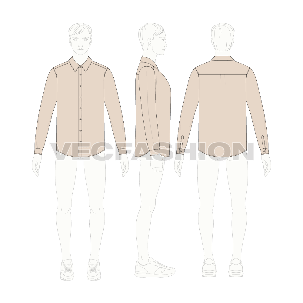 Mens button down dress shirt flat sketch, croqui sketch