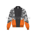 Mens Camo Fashion Jacket flat sketch, front view