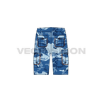 Mens camo cargo shorts flat sketch, back view