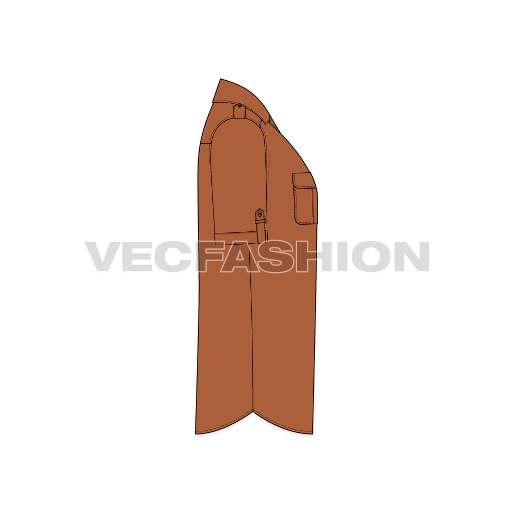 Mens camp shirt flat sketch, side view