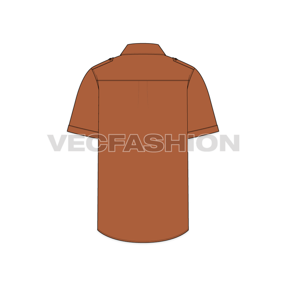 Mens camp shirt flat sketch, back view