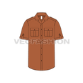 Mens camp shirt flat sketch, front view