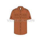 Mens camp shirt flat sketch, front view