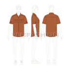 Mens camp shirt flat sketch, croqui sketch