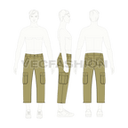 Mens capri length cargo pants flat sketch, croqui sketch