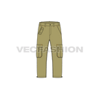 Mens capri length cargo pants flat sketch, front view