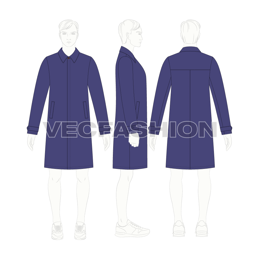 Mens Car Coat Vector flat sketch, croqui sketch