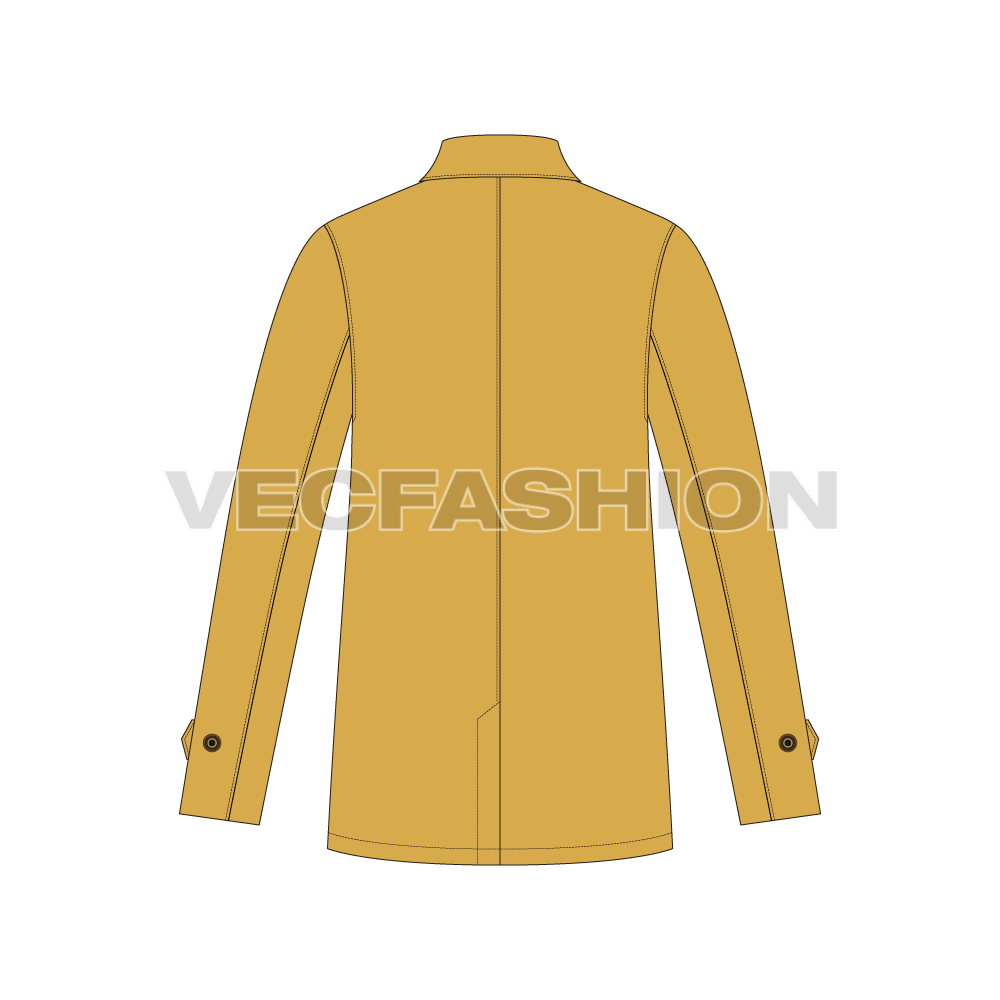 Mens Car Coat Vector flat sketch, back view