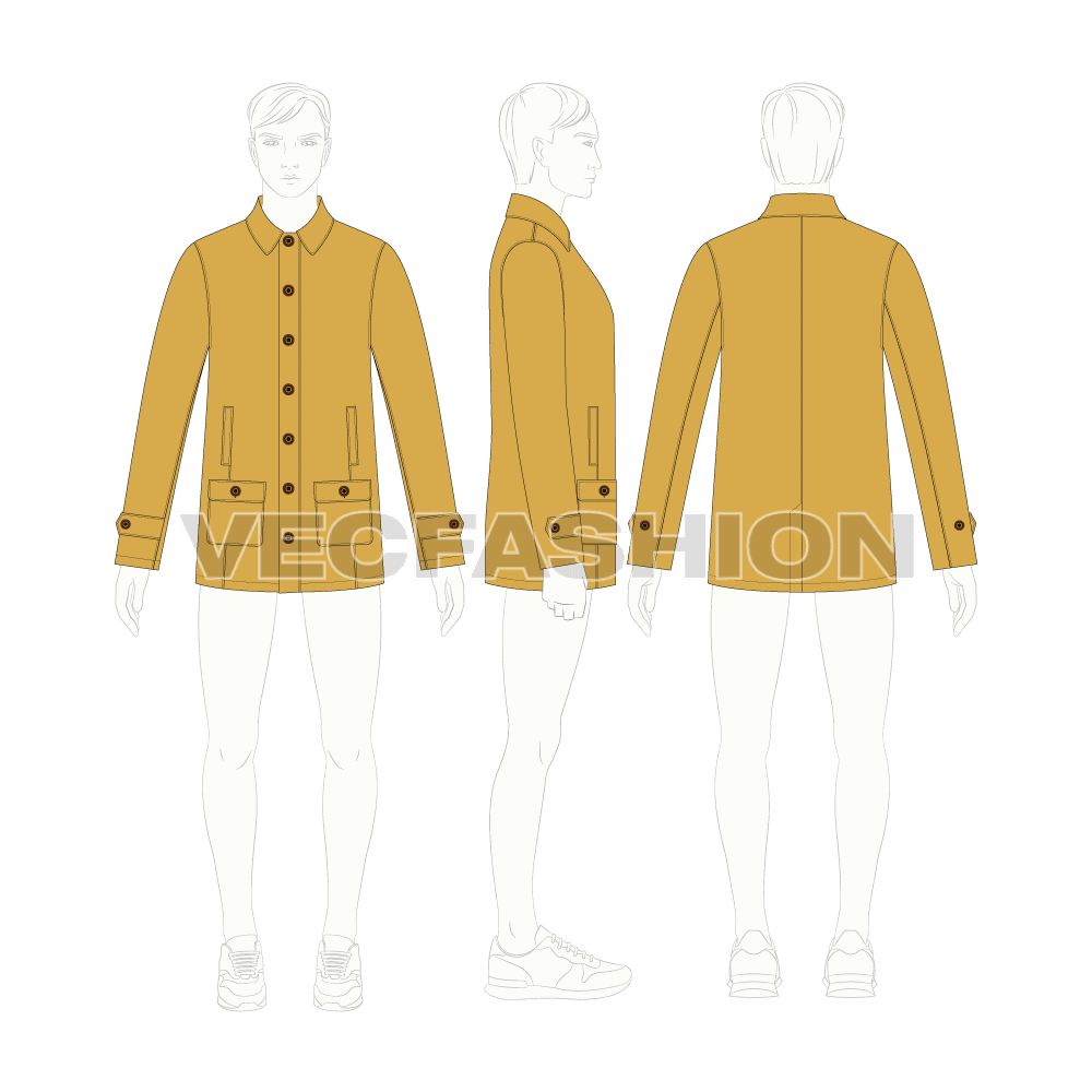 Mens Car Coat Vector flat sketch, croqui sketch