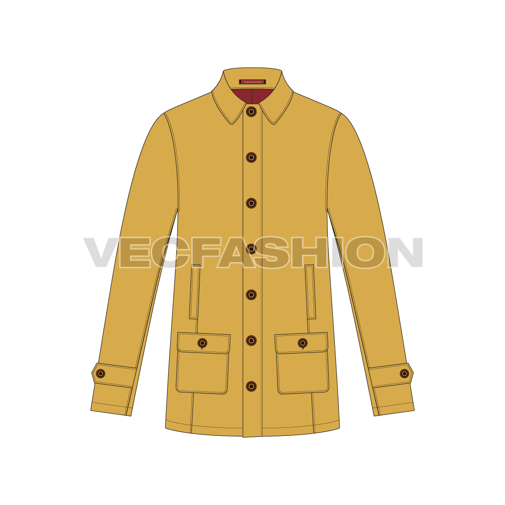 Mens Car Coat Vector flat sketch, front view
