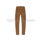 Mens cargo pants flat sketch, back view
