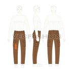 Mens cargo pants flat sketch, croqui sketch