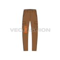Mens cargo pants flat sketch, front view