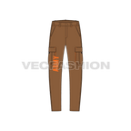 Mens cargo pants flat sketch, front view