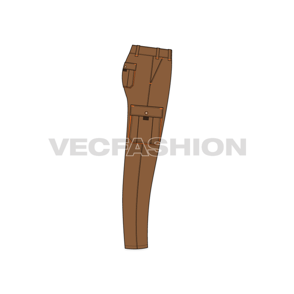Mens cargo pants flat sketch, side view