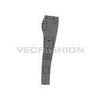 Mens cargo pants template flat sketch, side view