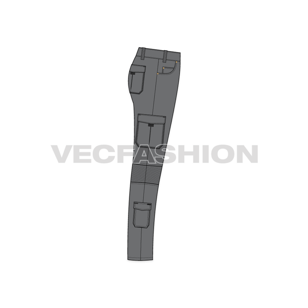 Mens cargo pants template flat sketch, side view