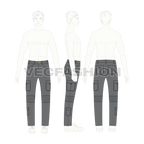Mens cargo pants template flat sketch, croqui sketch