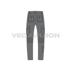Mens cargo pants template flat sketch, back view
