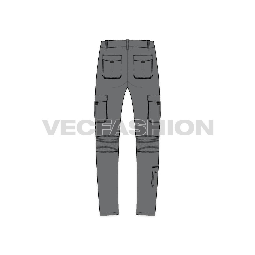 Mens cargo pants template flat sketch, back view