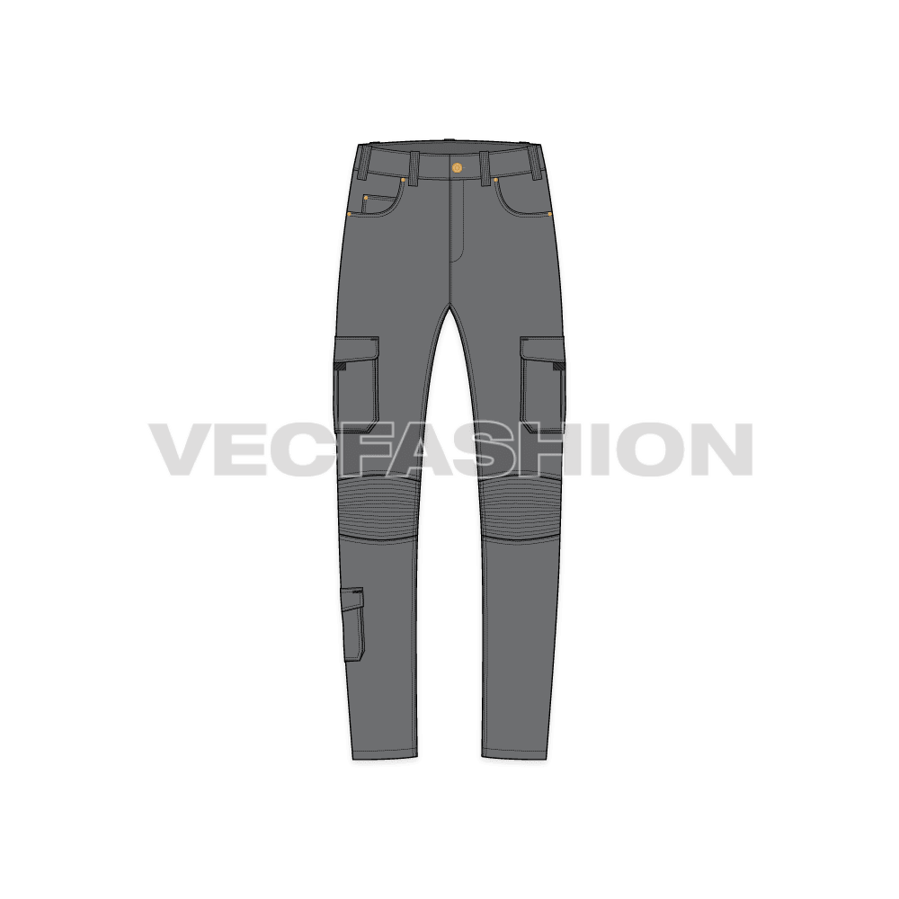 Mens cargo pants template flat sketch, front view