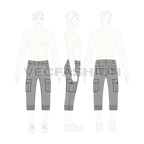 Mens cargo pants with turn-up cuffs flat sketch, croqui sketch