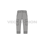 Mens cargo pants with turn-up cuffs flat sketch, front view