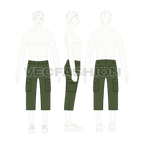 Mens cargo shorts below knee flat sketch, croqui sketch