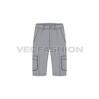 Mens cargo shorts bermuda length flat sketch, front view