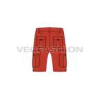 Mens cargo shorts mid thigh length flat sketch, back view