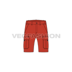 Mens cargo shorts mid thigh length flat sketch, front view