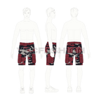 Mens cargo shorts with camouflage print flat sketch, croqui sketch